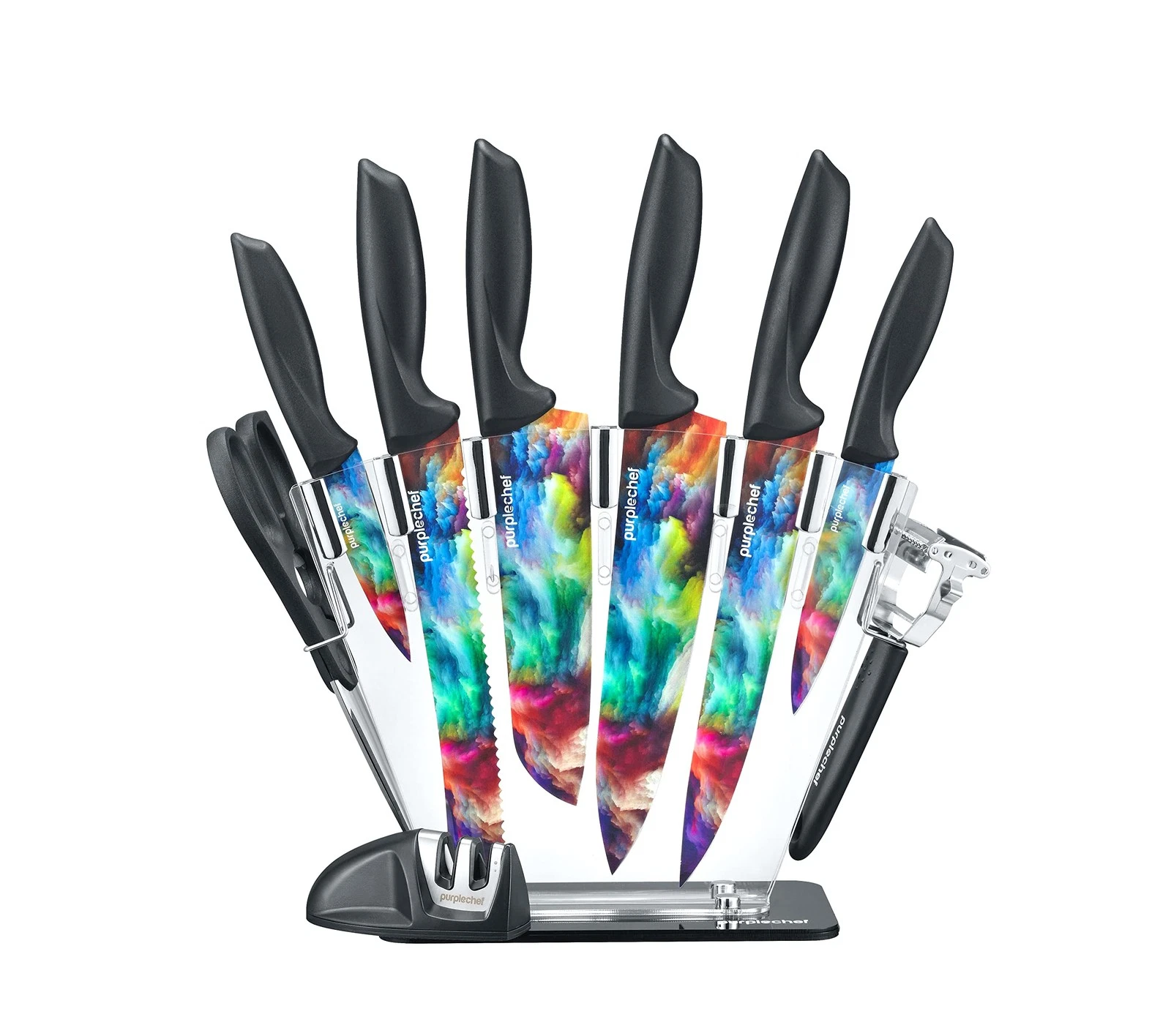 PurpleChef 10 Pieces Kitchen Knives Set. Includes 6 Stainless Steel Knives, S...
