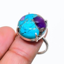 Copper Purple Turquoise Gemstone 925 Sterling Silver Jewelry Ring Size Adj. z172