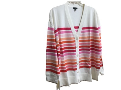 TALBOTS Women's Petite Size XLp Girlfriend Cardigan Sweater Button Ivory Pink