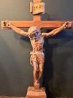 Vintage 1964  Altar  Standing Carved Wood Cross Crucifix Jesus Christ Corpus
