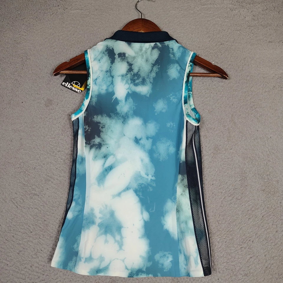 Camisa polo de tenis Ellesse Conchiglia para mujer S azul blanco estampado de sublimación nueva con etiquetas Foto 2 de 4