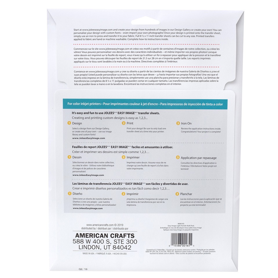 Jolee's Easy Image Transfer 8.5"x11" 2 Sh/Pkg For Light Fabrics 8600165 ...