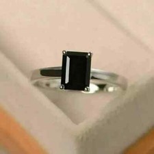 2Ct Emerald Cut Lab Created Black Diamond Wedding Ring 14K White Gold Plated