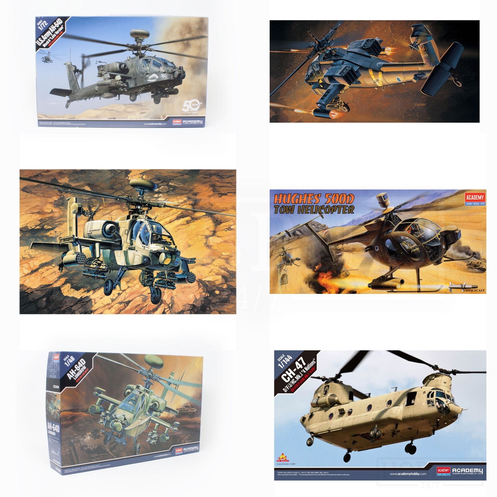 Academy Helicopter 1:72 1:48 1:144 Scale Model Kit Apache AH-64