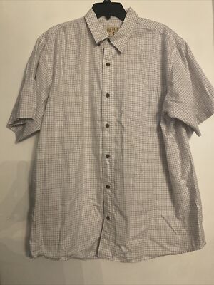 REDHEAD 2XL 100% Cotton Mens Short Sleeve Shirt White Tan Black Plaid Untucked
