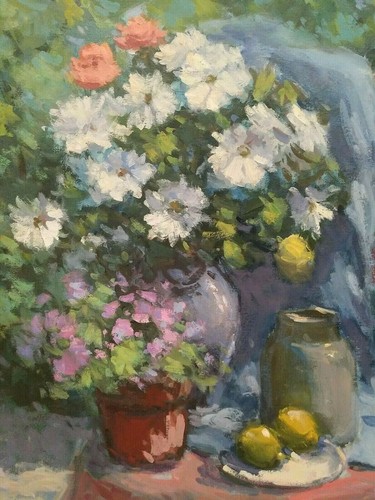 LISTED AMERICAN GEORGE PHILLIPS Sd ORIG O/C IMPRESSIONIST STILL LIFE FLOWERS - Picture 4 of 10