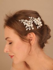 2pcs Silver Pearl Crystal Hair Barrette Bridal Rhinestone Hair Clips for Brid...
