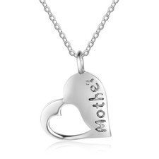 925 Sterling Silver "Mother" Heart Within Heart Charm Pendant and Necklace
