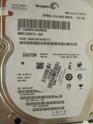 500 GB Seagate ST9500325AS P/N 9HH134-022 0005HPM1 WU X168