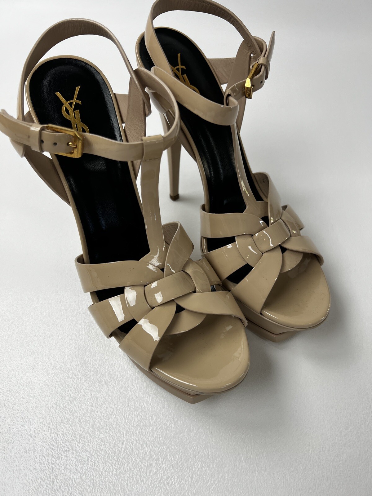 Sandalo YSL Yves Saint Laurent Tribute Patent con cinturino a T plateau taglia 40 5