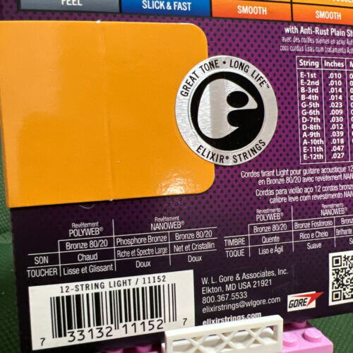 Elixir Guitar Strings Acoustic Nanoweb 10 47 Light Bronze Bright Smooth Steels - Picture 3 of 5