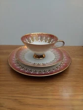Vintage Winterling Marktleuthen Bavaria Tea Trio Set Burgundy / Gold