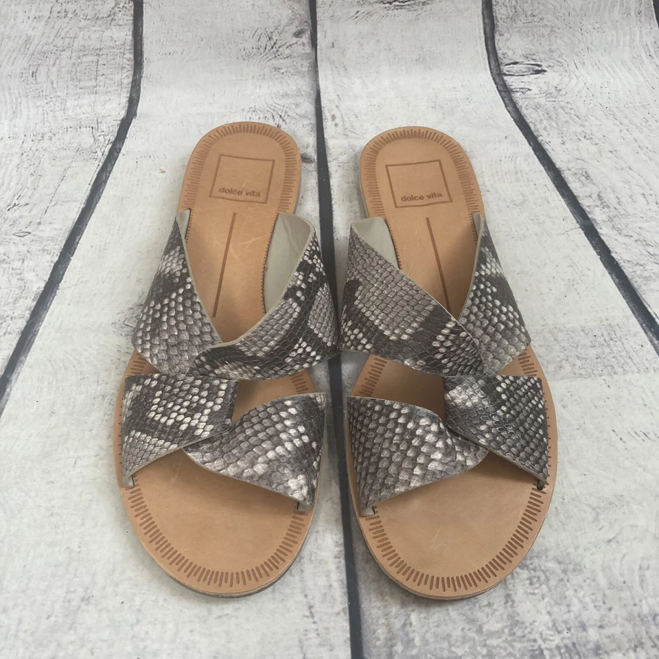 Dolce Vita Sandals Womens Size 7M Gray Derby snake skin slip On Flat Shoes - Image 3 of 4