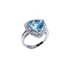 3ct Aquamarine 11mm Trillian Cut, Sterling Silver Ring Size 5,6,7,8,9,10