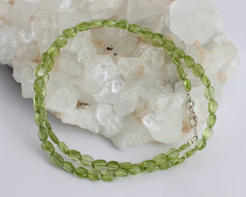 Natural Peridoto Cadena de Piedra Preciosa Oval Verde Collar 925 Silberkarabiner - Imagen 2 de 2