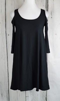 Planet Gold Ladies Cold-Shoulder Shift Dress Flowy Swing 3/4Sleeve Party  Black S | eBay