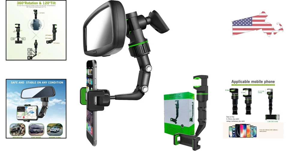 Conveniente soporte para teléfono con espejo retrovisor - longitud ajustable - operación con una mano Foto 2 de 4