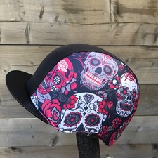 Horse Riding hat silk PRO  day of dead skull Cap/pocket peak
