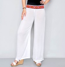 Pantaloni Estivi Larghi Donna Colore Bianco Woman Wide White Trousers VM0398