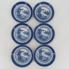 VTG Booths Lowestoft Deer 658322 Lot of 6 Saucers 5.75in Blue White England