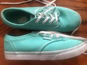 mint green checkered vans