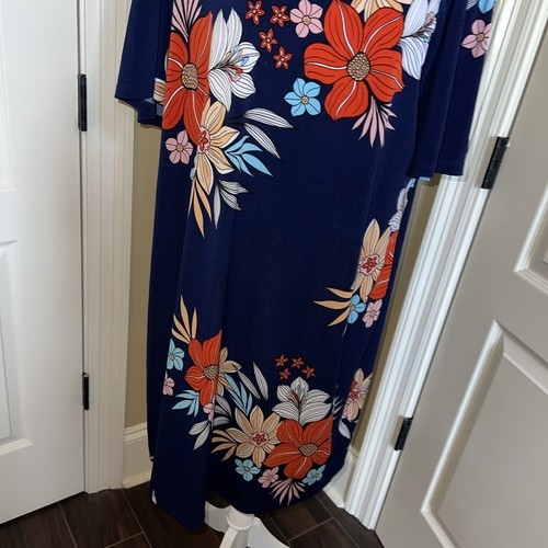 Alexander + Oak Women's Dress Blue With Bright Flowers Size XXL Short Sleeve - Picture 3 of 9