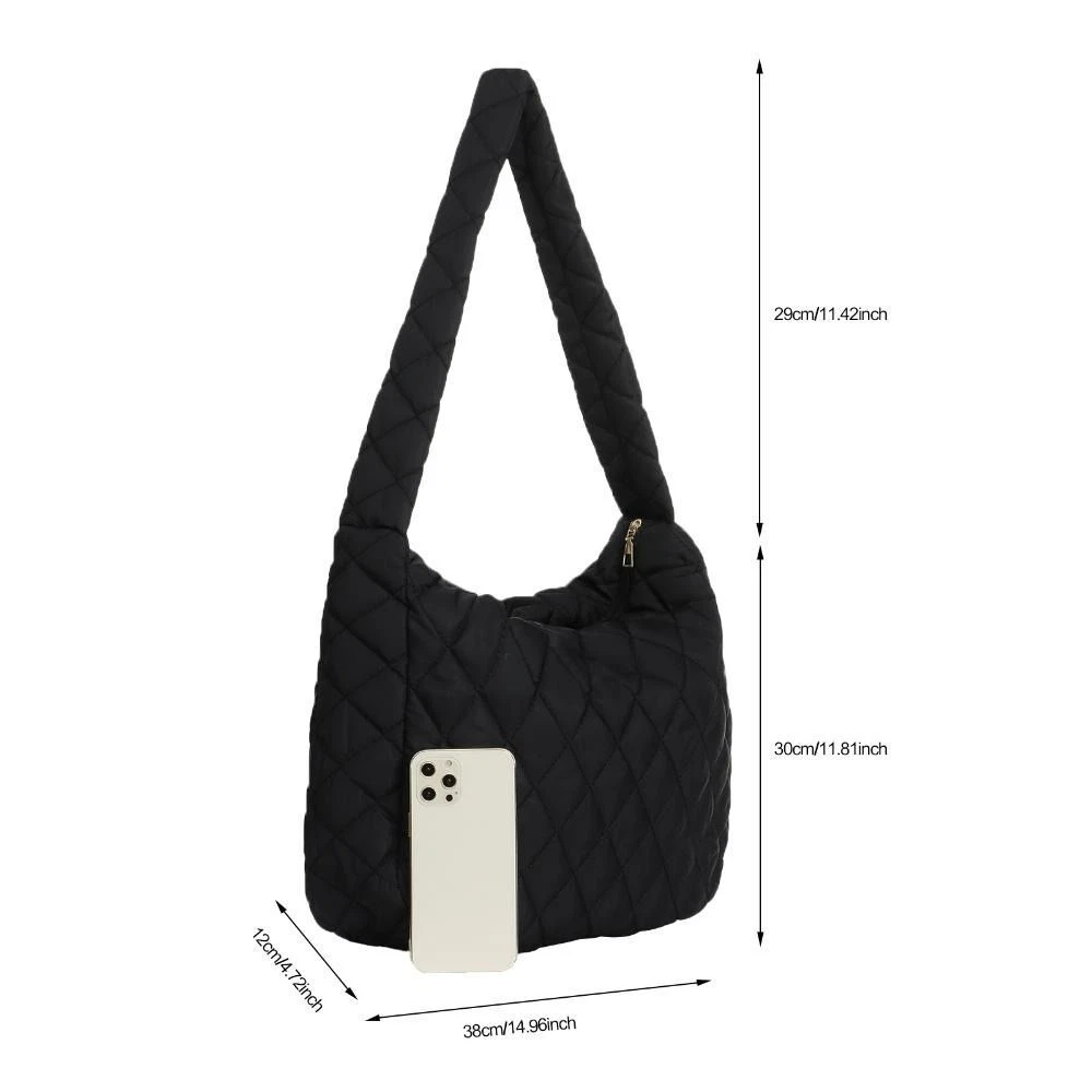 Padded Winter Underarm Bag Puffy Handbag Plaid Shoulder Bag 