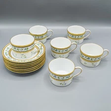 READ Raynaud Ceralene Limoges Morning Glory Spray 6 Flat Cups & 7 Saucers