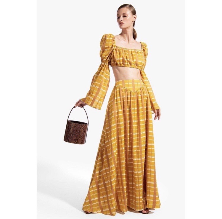 STAUD ENOKI Yellow Plaid Maxi SKIRT
