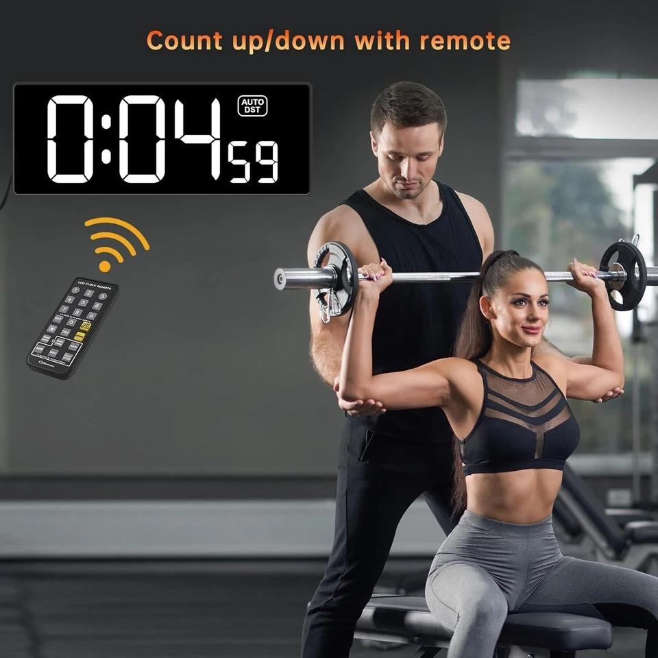 Digital Wall Clock with Seconds Remote Countdown Timer Large LED Display White - Image 4 of 4