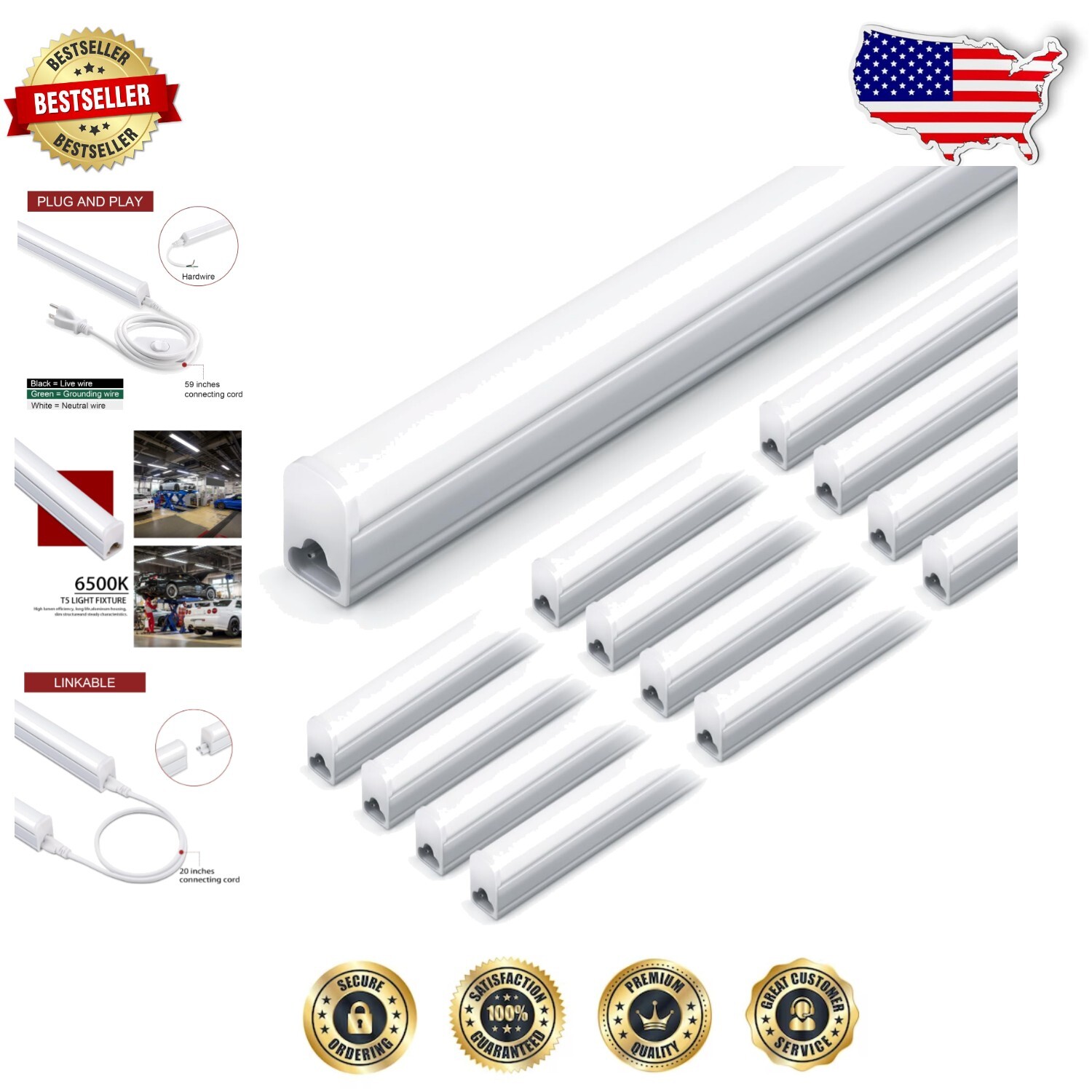 Durable 12-Pack 4ft LED Garage Lights with Push Button Control – 2200 Lumen