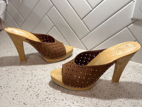 Vintage 1980s Candies Style Sandal High Heels Slide Sexy Brown Perforated 7 / 38 - Picture 8 of 12