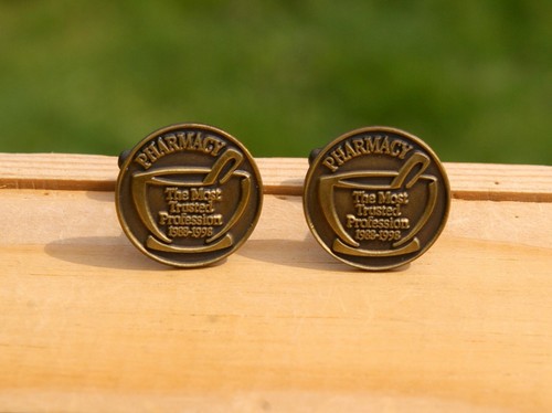 Pharmacy Most Trusted Profession 1988-1998 Metal Cuff Links Schering Labratories - Picture 3 of 7