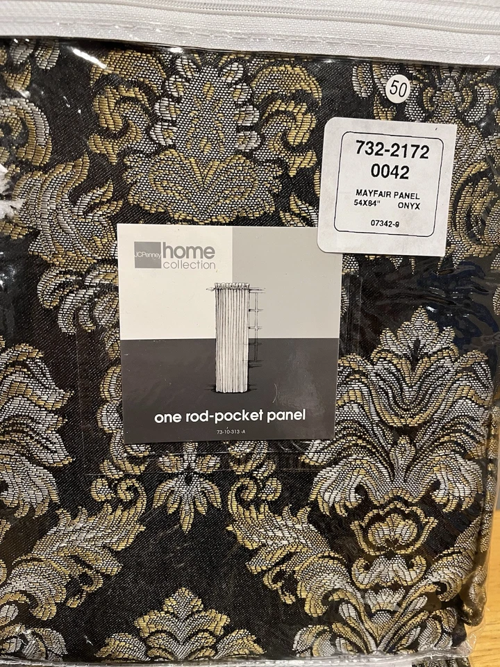 "Par floral negro JCPenney Home Onyx Mayfair Rod panel de bolsillo cortinas 54 X 84""" Foto 3 de 4