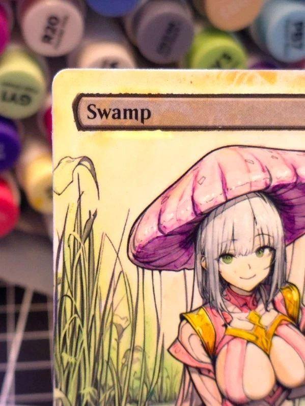 SWAMP - BLACK - MTG *Altered Hand Colored Original Art Anime - Demoness 111325 - Image 4 of 4