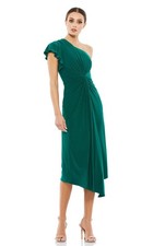 Mac Duggal Size 8 Green One Shoulder Midi Jersey Cocktail Dress A12480 Flawed