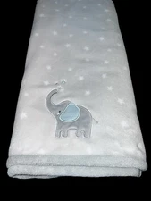 Parents Choice Unisex Gray Baby Blanket Elephant White Stars Lovey Soft Gift