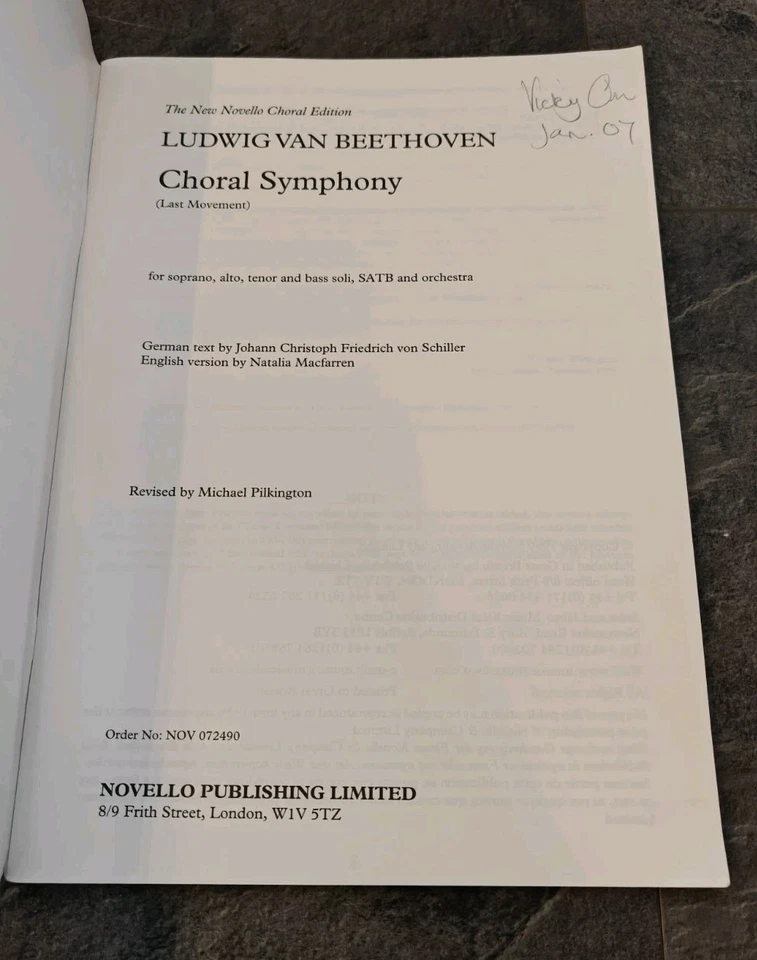 Beethoven The Choral Symphony The New Novello Choral Edition Vocal Score 1999 - Image 2 of 4