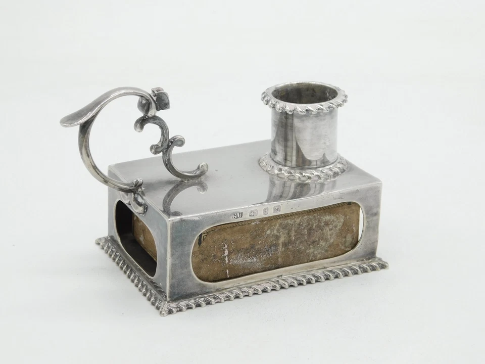 Combinación victoriana de plata esterlina y soporte de fósforo antiguo 1898 Foto 2 de 4