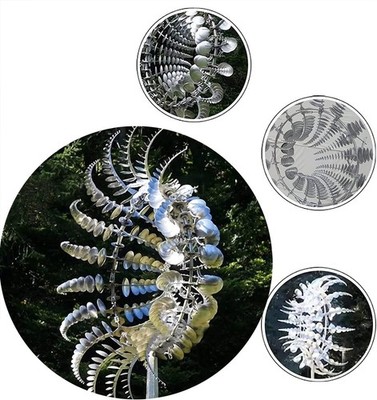 Unique and Magical Metal Windmill, 3D Wind Powered Kinetic 2pcs-silver 