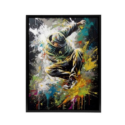 Breakdancer B Boy Tanzen Paint Splatter Gerahmter Leinwand-Kunstdruck