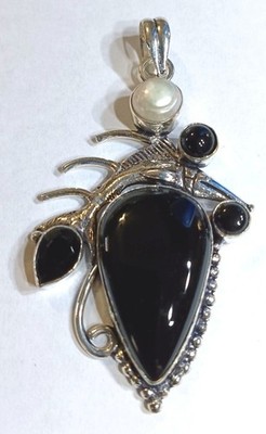Segelfisch Anhänger schwarzer Onyx & Süßwasserperle 20 Gramm