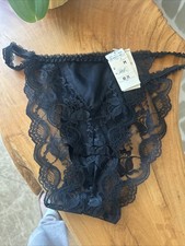 Christian Dior Intimates NWT Vintage 70s Black Lace Thong Panties L