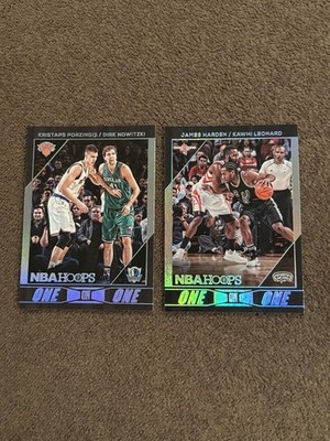2 Card Lot-2016-17 NBA Hoops One On One Porzingis/Dirk And Harden/Kawhi