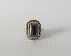 Art Deco ring sterling silver marcasite Gothic black stone ring size L 1/2