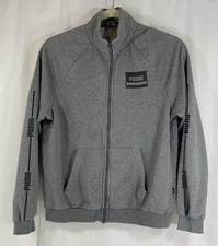 Puma Rebel Wire Full Zip Fleece Jacket Medium Gray Heather Spellout Mens L