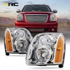 Preenex Pair Chrome Housing Headlight Assembly For 2007-2014 GMC Yukon XL Denali