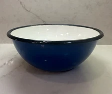 Huta Silesia Enamel Poland Blue Enamelware Bowl Farmhouse Vintage 