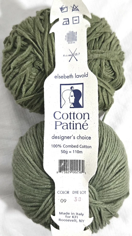 Lote de 2 hilos de patiné de algodón Lavold Elsebeth #9 verde salvia 100 % algodón peinado 50 g Foto 3 de 4