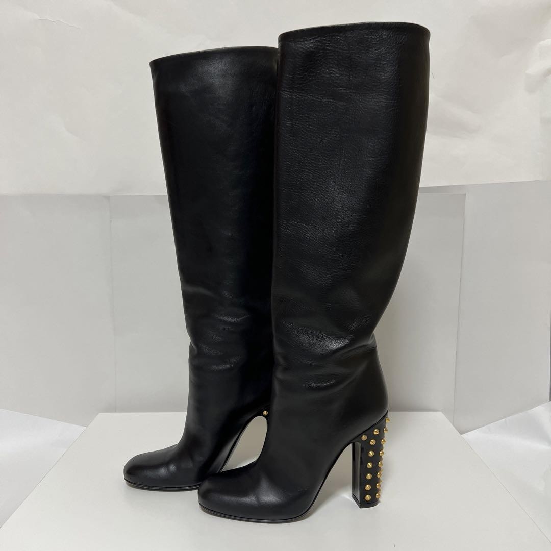 GUCCI Boots Heel Long Leather Black EU37/US7 107378c thumbnail 2